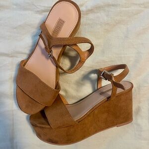 Forever 21 Brown Wedge Sandals with Ankle Strap - Women’s Size 7 - 3.5” Heels